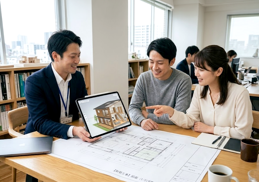 図面から完成イメージをARで共有するイメージ